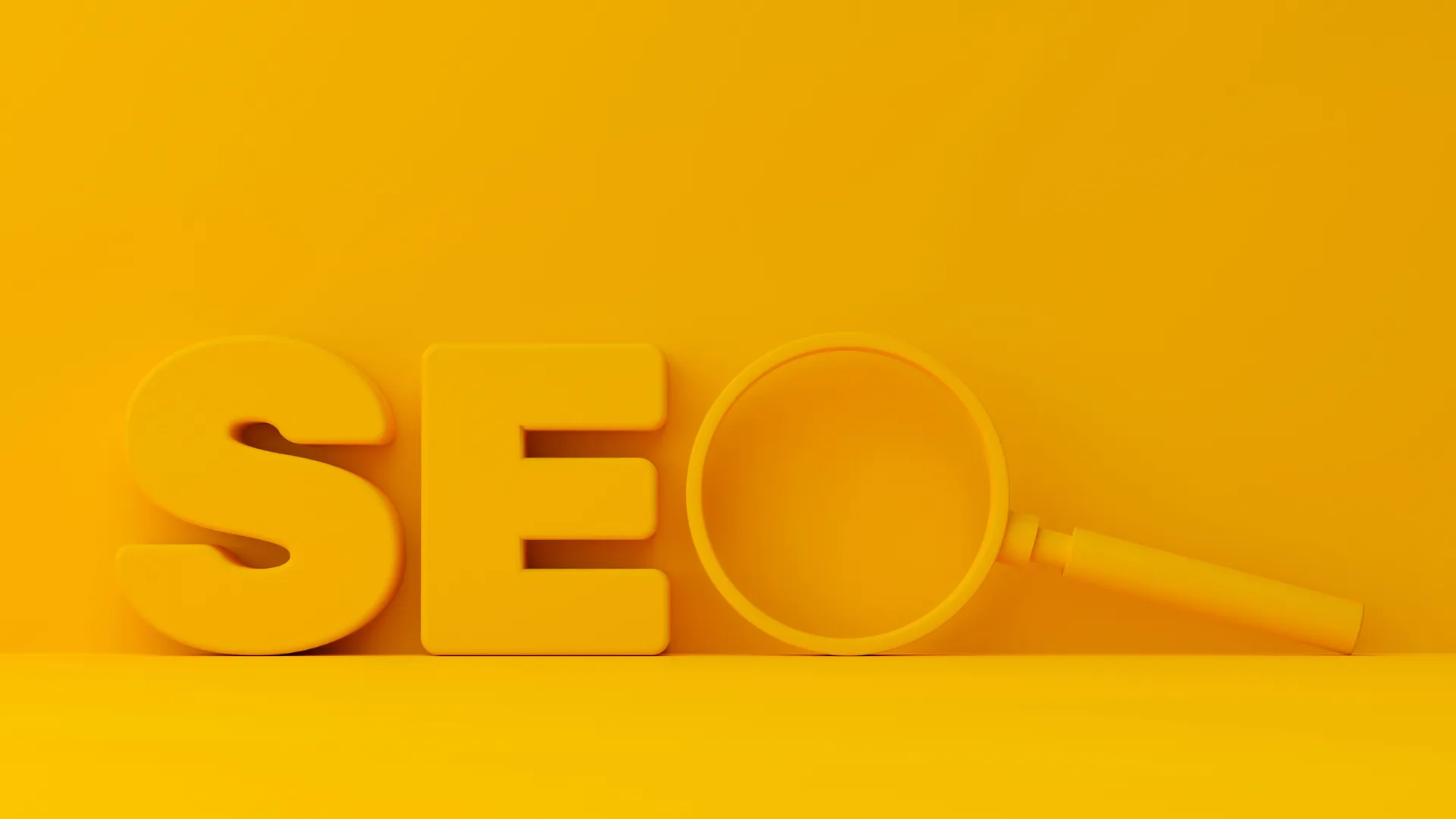Bright yellow SEO text and magnifying glass highlighting the essential work of an agence web SEO to enhance website visibility.